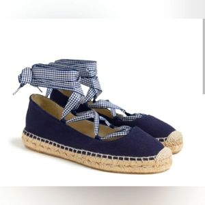 J. Crew Navy Espadrilles with Gingham Ties